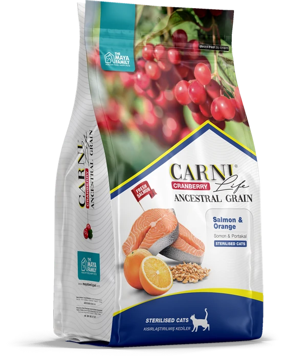 Сухой корм CARNI LIFE для стерилизованных кошек лосось с апельсином и клюквой Ancestral Grain Salmon / Orange Sterilised