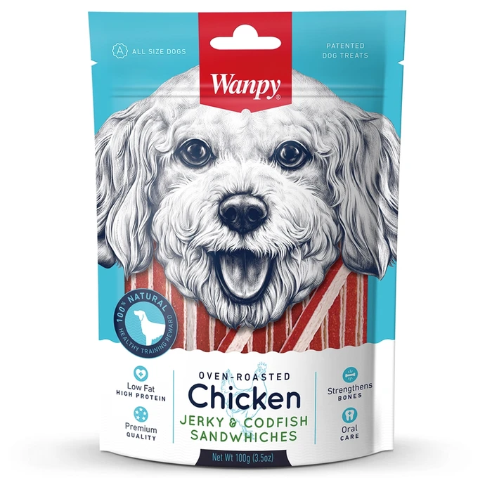 Лакомство WANPY DOG для собак всех пород соломка из курицы с треской
