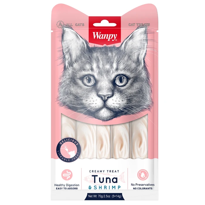 Лакомство для кошек WANPY CAT нежное пюре из тунца и креветок Creamy Treat Tuna and Shrimp