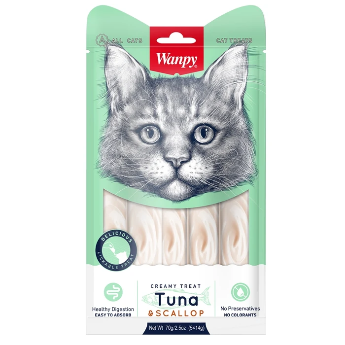 Лакомство для кошек WANPY CAT нежное пюре из тунца с гребешком к Creamy Treat Tuna and Scallop