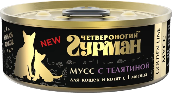 Консервы для котят и кошек Четвероногий гурман мусс с телятиной Golden Line 219201004