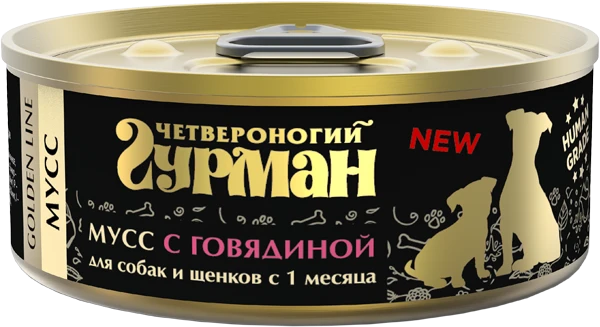 Консервы для щенков и собак Четвероногий гурман мусс с говядиной Golden Line