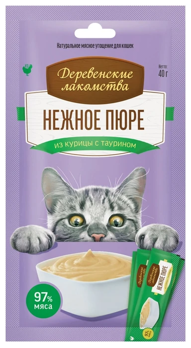 Деревенские лакомства - Десерт для кошек Нежное пюре из курицы с таурином