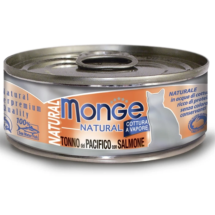 Консервы MONGE Cat Natural для взрослых кошек с тихоокеанским тунцом и лососем 75% мяса