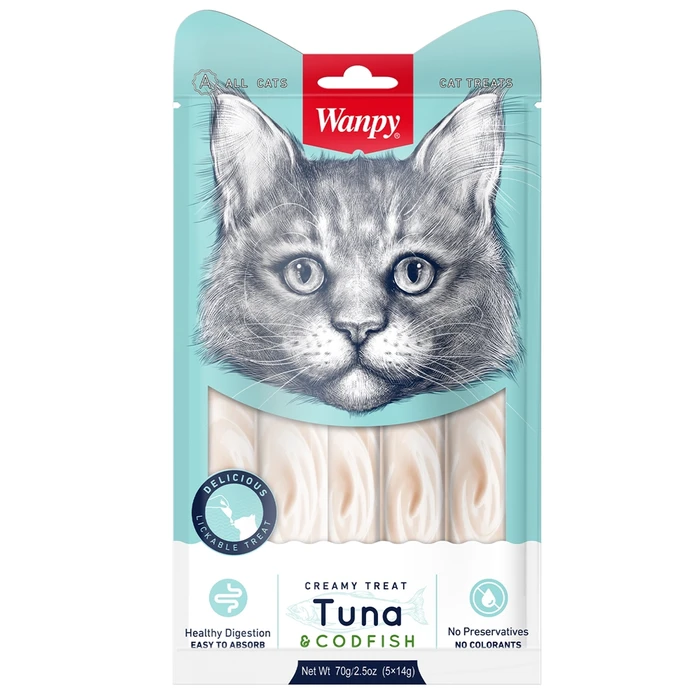 Лакомство для кошек Wanpy нежное пюре из из тунца и трески Creamy Lickable Treats - Tuna & Codfish RA-53