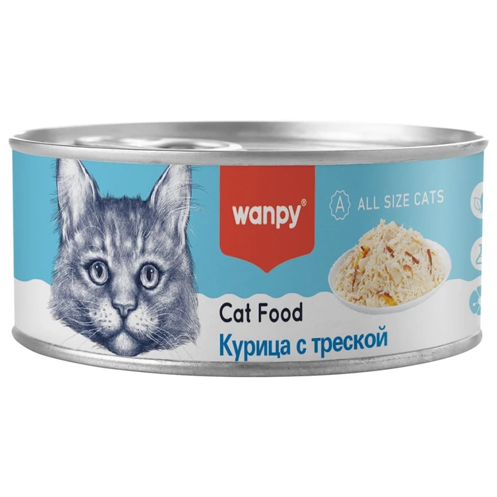 Консервы WANPY CAT для кошек "Кусочки курицы и треска" chicken pieces & codfish for cat TNC-04