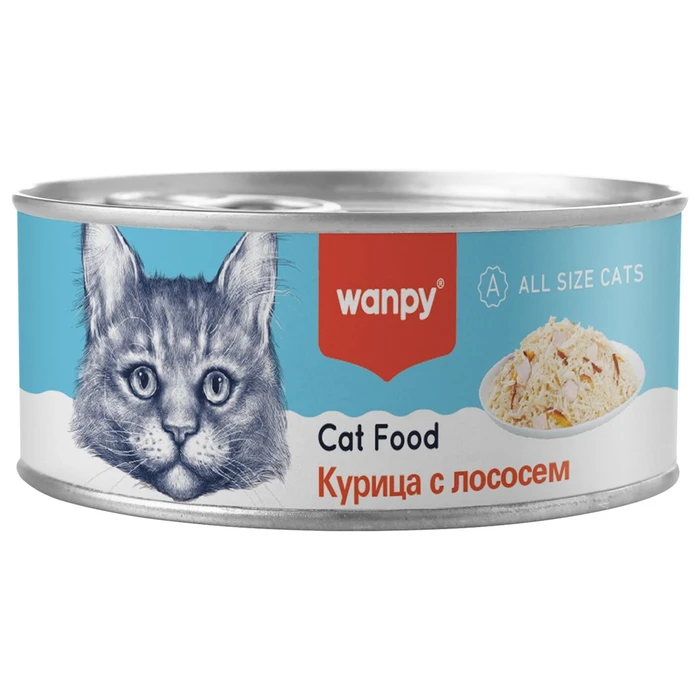 Консервы WANPY CAT для кошек "Кусочки курицы и лосось" chicken pieces & salmon for cat TNC-06