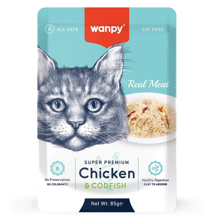 Паучи WANPY CAT для кошек "Курица и треска" RETORT POUCH CHICKEN & CODFISH FOR CAT RAC-01