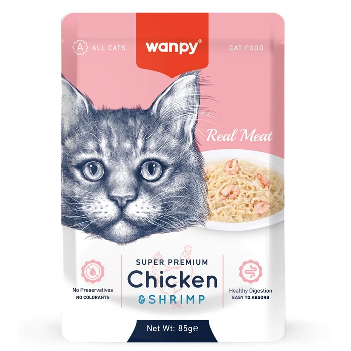 Пауч WANPY CAT для кошек "Кусочки курицы и креветки" RETORT POUCH CHICKEN + SHIRMP FOR CAT RAC-03