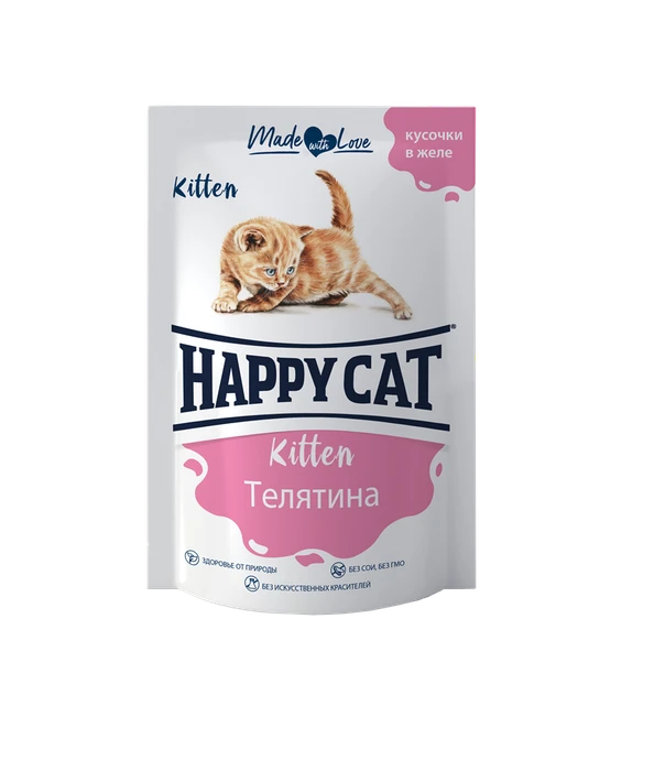 Пауч Happy Cat для котят кусочки в желе Телятина 7502320