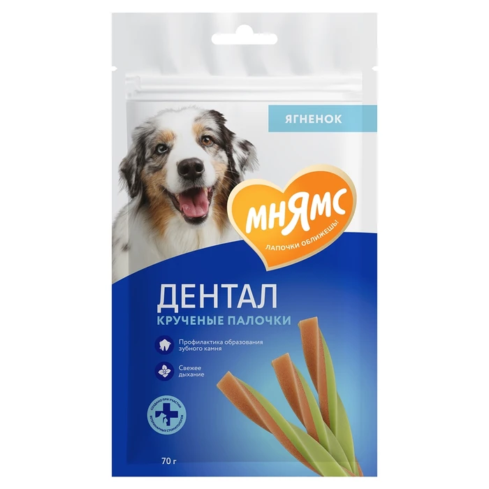 Лакомство для чистки зубов для собак малых и средних пород Мнямс DENTAL "Крученые палочки" с ягненком и мятой 170449