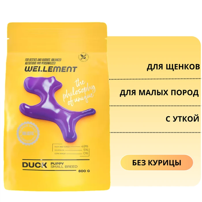 Сухой корм Wellement для щенков малых пород с уткой Puppy Small Breed Duck 14401