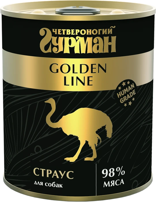 Консервы для собак Четвероногий гурман натуральный страус в желе Golden Line 340 гр