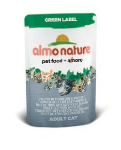 Пауч ALMO NATURE Green label Cat Tuna Fillet White Bait 75% мяса для взрослых кошек "филе тунца и сардинки" 23220