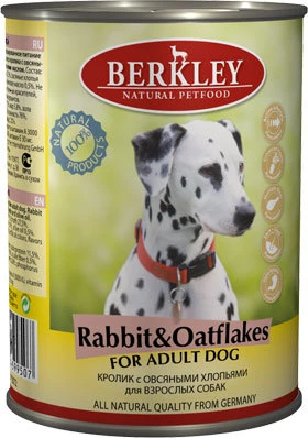 Консервы BERKLEY Adult Rabbit Oatflakes для собак с кроликом и овсянкой 75072