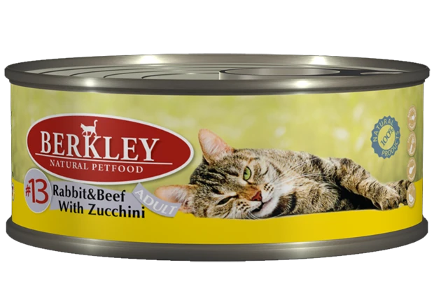 Консервы BERKLEY №13 для взрослых кошек с кроликом, говядиной и цукини 75112