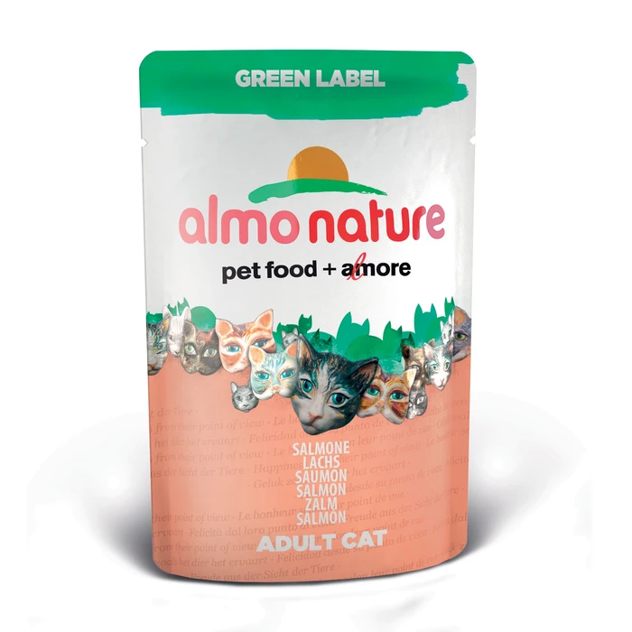 Пауч ALMO NATURE Green label Cat Salmon для взрослых кошек свежий лосось 75% мяса 24082