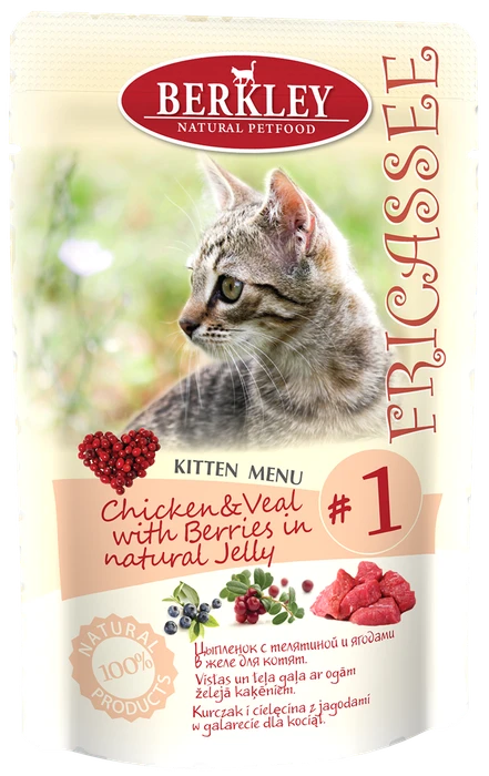 Пауч BERKLEY Fricassee Chicken Veal with Berries для котят №1 – цыпленок с телятиной и ягодами в желе 75270