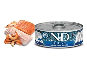 Консервы FARMINA ND CAT OCEAN SALMON, COD/SHRIMP для взрослых кошек с лососем, филе трески и креветками 1202/10833