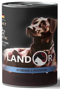 Консервы LANDOR для собак с ягненком и лососем Lamb and Salmon