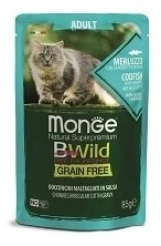 Паучи беззерновые Monge BWild для кошек из трески с креветками и овощами (Pouch Grain Free Adult Cat Codfish with Shrimps and vegetables) 70012768