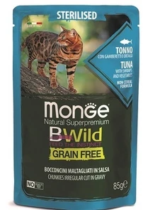 Паучи беззерновые Monge BWild для стерилизованных кошек из тунца с креветками и овощами (Pouch Grain Free Sterilised Cat Tuna and Shrimps with vegetables) 70012799