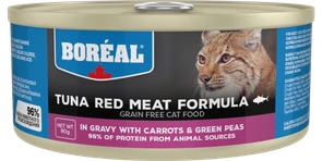 Беззерновые консервы BOREAL для котят и кошек из красного мяса тунца с морковью и зеленым горошком в соусе (Tuna Red Meat in gravy with carrots and green peas) C0701RU