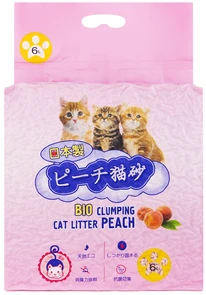 Биоразлагаемый соевый комкующийся наполнитель тофу HAKASE AREKKUSU Bio Clumping Cat Litter Peach с ароматом персика