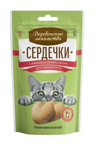 Лакомство для кошек Сердечки с аминокислотой L-лизин для иммунитета Деревенские лакомства