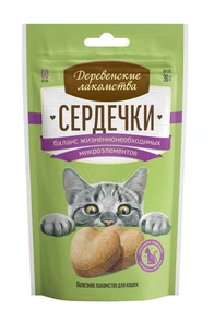 Лакомство для кошек Сердечки для баланса микроэлементов Деревенские лакомства