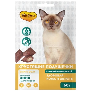 {{photo.Alt || photo.Description || 'Лакомство для кошек Мнямс хрустящие подушечки Здоровая кожа и шерсть с птицей и говядиной'}}