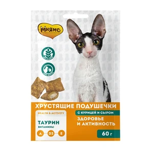 {{photo.Alt || photo.Description || 'Лакомство для кошек Мнямс хрустящие подушечки Здоровье и активность с курицей и сыром'}}