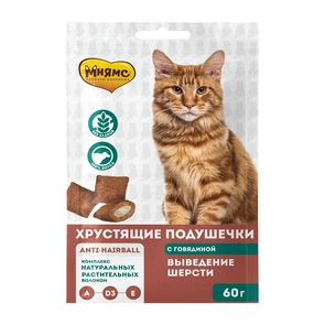 {{photo.Alt || photo.Description || 'Лакомство для кошек Мнямс хрустящие подушечки Выведение шерсти с говядиной'}}