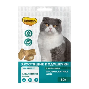 {{photo.Alt || photo.Description || 'Лакомство для стерилизованных кошек Мнямс хрустящие подушечки Профилактика МКБ с цыпленком и клюквой'}}