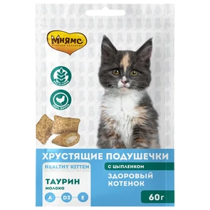 {{photo.Alt || photo.Description || 'Лакомство для котят Мнямс хрустящие подушечки Здоровый котенок с цыпленком и молоком'}}