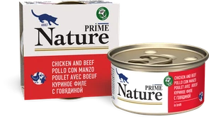 Консервы PRIME NATURE для взрослых кошек куриное филе с говядиной в бульоне