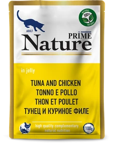 Пауч PRIME NATURE для взрослых кошек тунец с куриным филе в желе