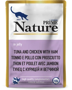 Пауч PRIME NATURE для взрослых кошек с тунцом, курицей и ветчиной в желе