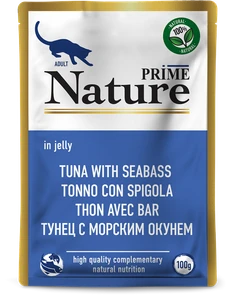 Пауч PRIME NATURE для взрослых кошек тунец с морским окунем в желе