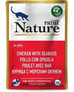 Влажный корм PRIME NATURE для взрослых кошек курица с морским окунем в желе