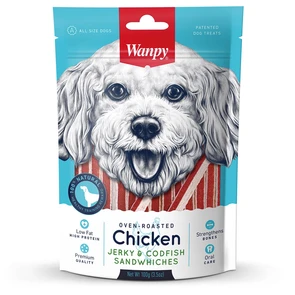 {{photo.Alt || photo.Description || 'Лакомство WANPY DOG для собак всех пород соломка из курицы с треской Chicken Jerky / Codfish Sandwhiches'}}