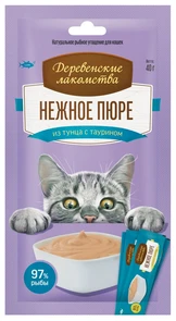 Деревенские лакомства - Десерт для кошек Нежное пюре из тунца 4 шт