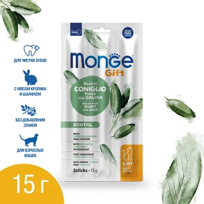 {{photo.Alt || photo.Description || 'Лакомство Monge Gift для кошек "Мягкие палочки" со свежим мясом кролика и шалфеем для чистки зубов Dental'}}