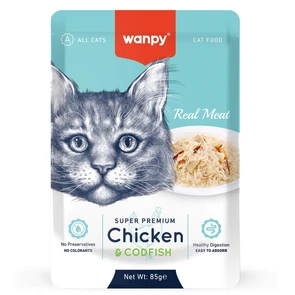 Паучи WANPY CAT для кошек "Курица и треска" RETORT POUCH CHICKEN &amp; CODFISH FOR CAT RAC-01