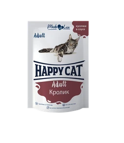 Пауч Happy Cat для взрослых кошек кусочки в соусе Кролик 7502319