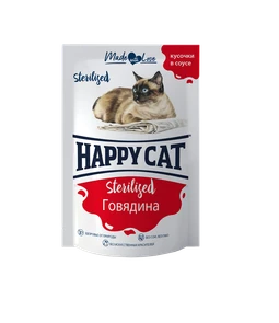 Пауч Happy Cat для стерилизованных кошек кусочки в соусе Говядина 7504216