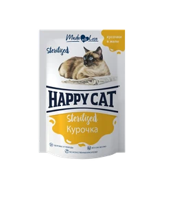 Пауч Happy Cat для стерилизованных кошек кусочки в желе Курочка 7504218