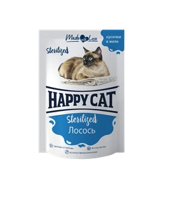 Пауч Happy Cat для стерилизованных кошек кусочки в желе Лосось 7504219