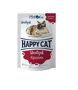 Пауч Happy Cat для стерилизованных кошек кусочки в соусе Кролик 7504217