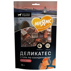 {{photo.Alt || photo.Description || 'Лакомство для собак Мнямс из лосося "Стейк по-скандинавски"'}}